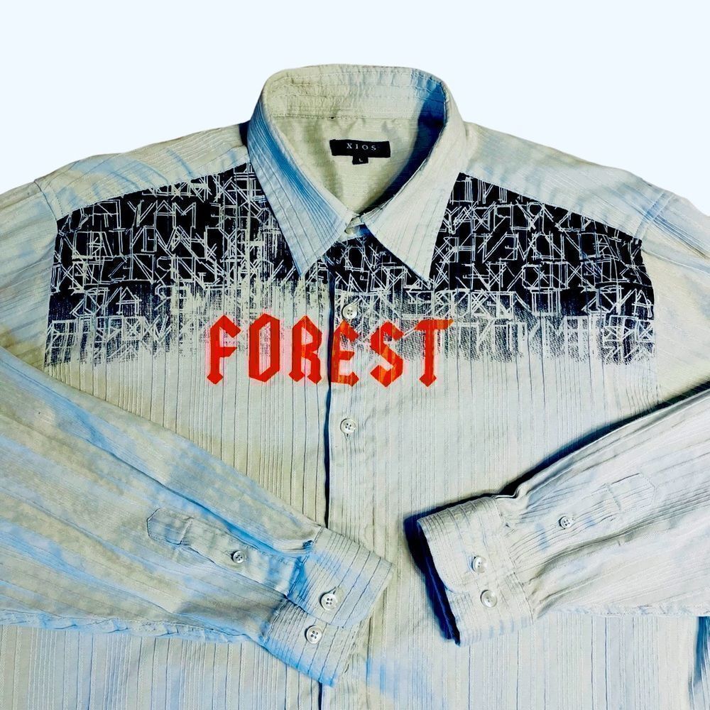 Xios Blue Printed Design Button Down Shirt